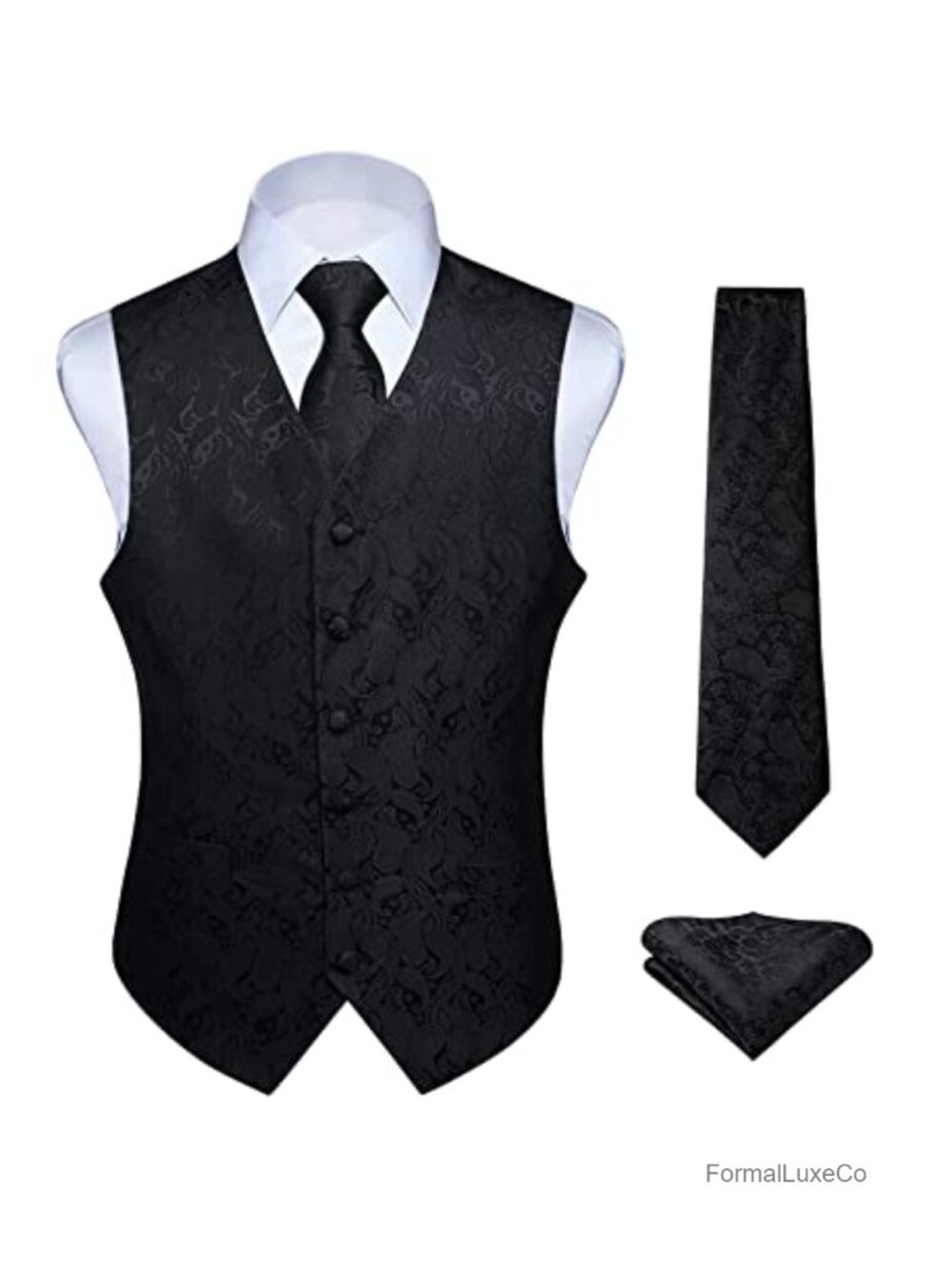 Men's 3PC Vest Tie Set Silk Polyester Waistcoat Paisley Wedding Formal